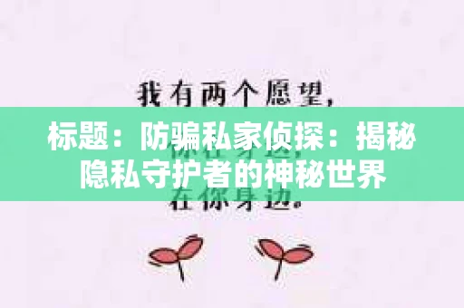 标题：防骗私家侦探：揭秘隐私守护者的神秘世界